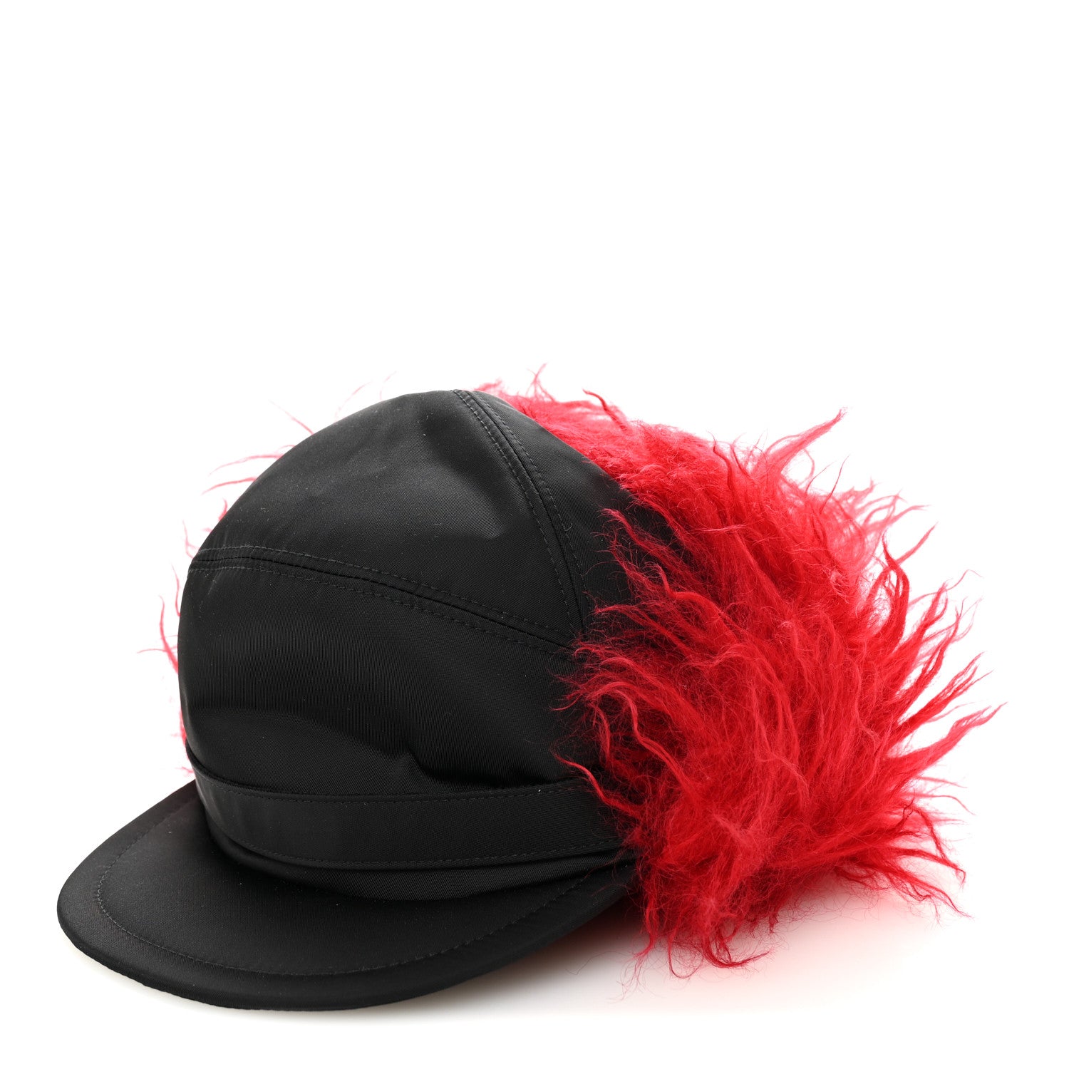 Prada Re-Nylon Curly Faux Fur Mens Ear Flap Baseball Hat L Black 
