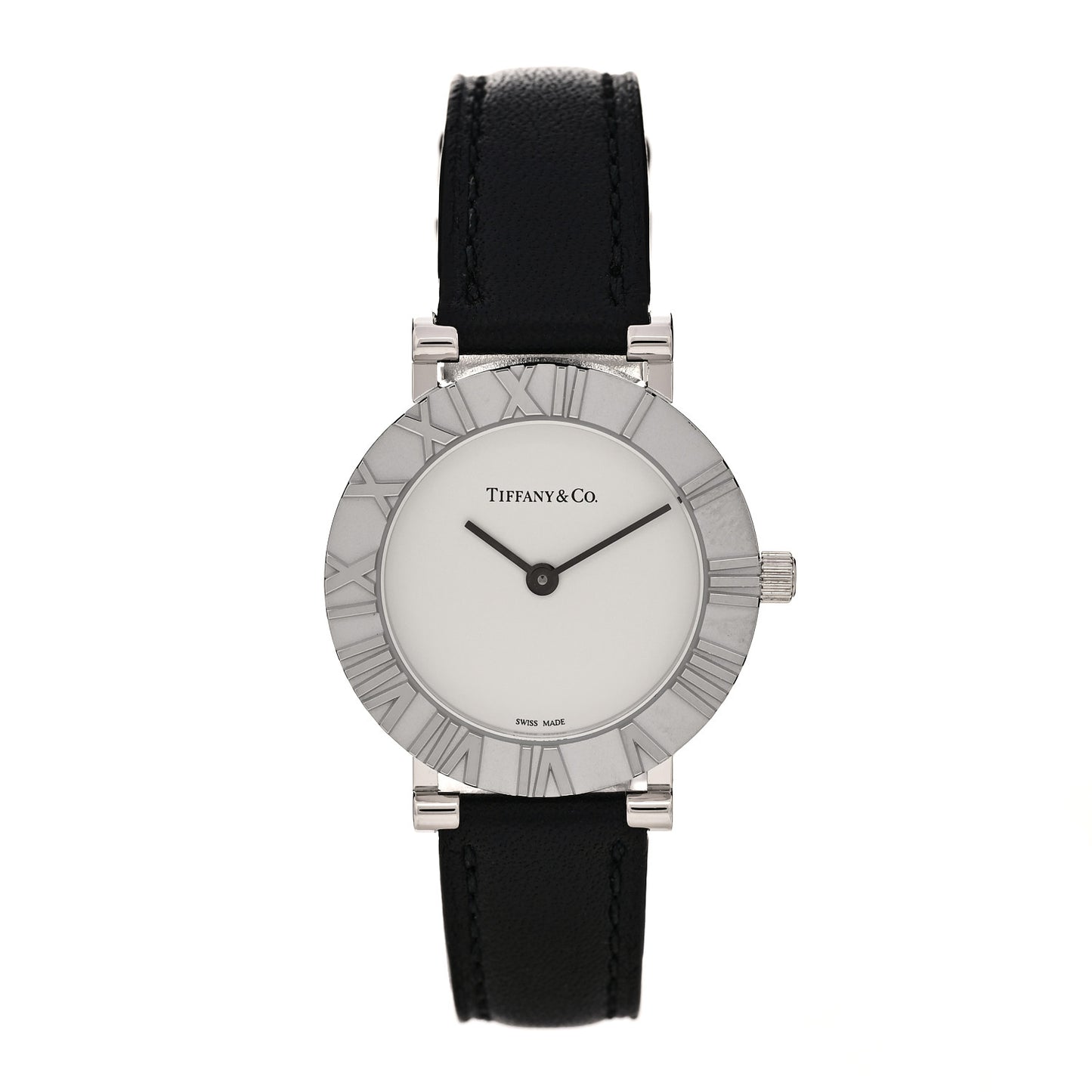Sterling Silver Calfskin 29mm Atlas Quartz Watch Black