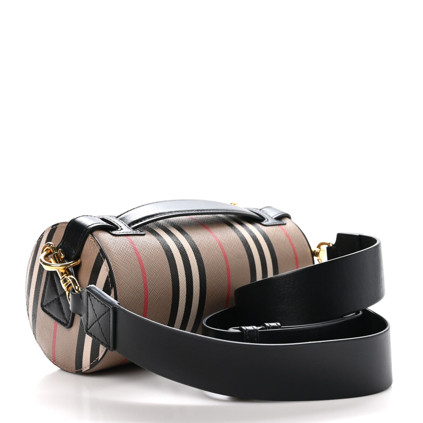 E-Canvas Calfskin Stripe Icon Barrel Bag Archive Beige