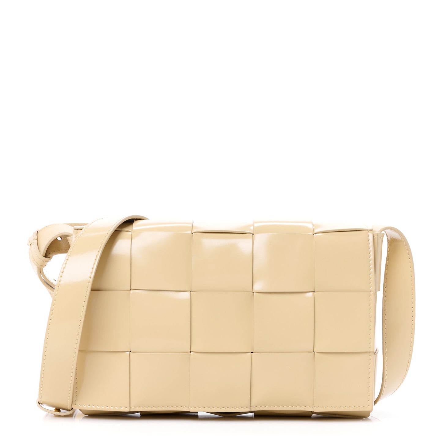 Patent Maxi Intrecciato Cassette Crossbody Bag Beige
