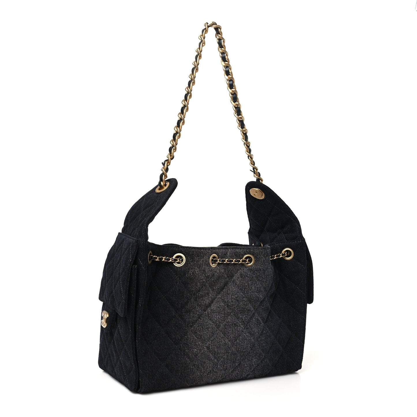 Washed Denim Quilted Small Chanel 25 Handbag Black