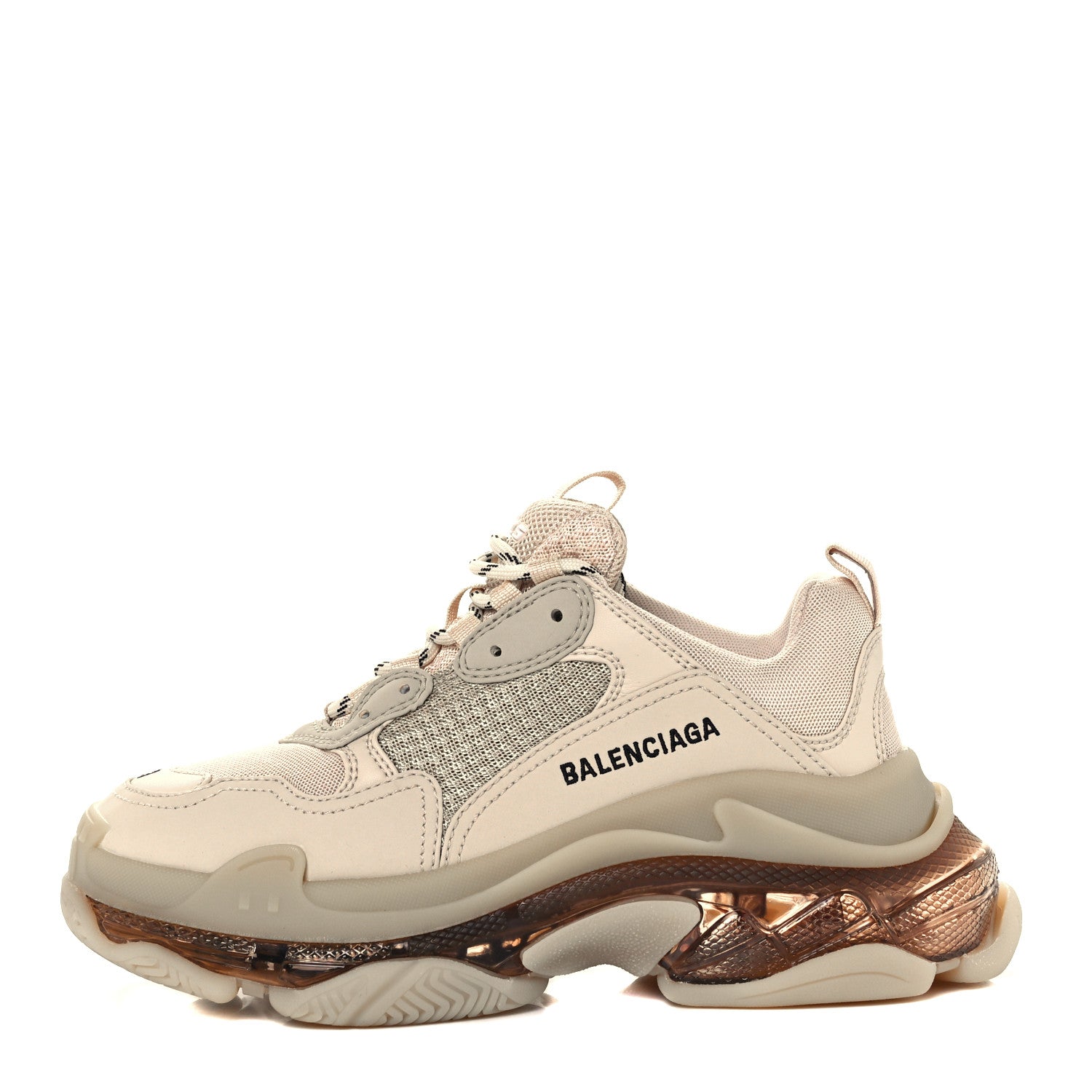 Balenciaga Fabric Mesh Clear Sole Womens Triple S Sneakers 39 Beige 1 of 10