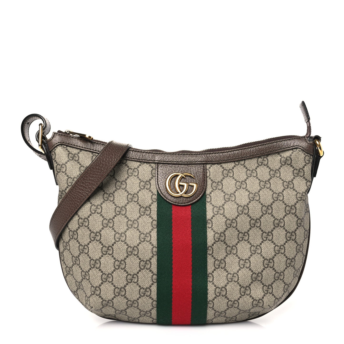 GG Supreme Monogram Web Small Ophidia Half Moon Hobo Brown