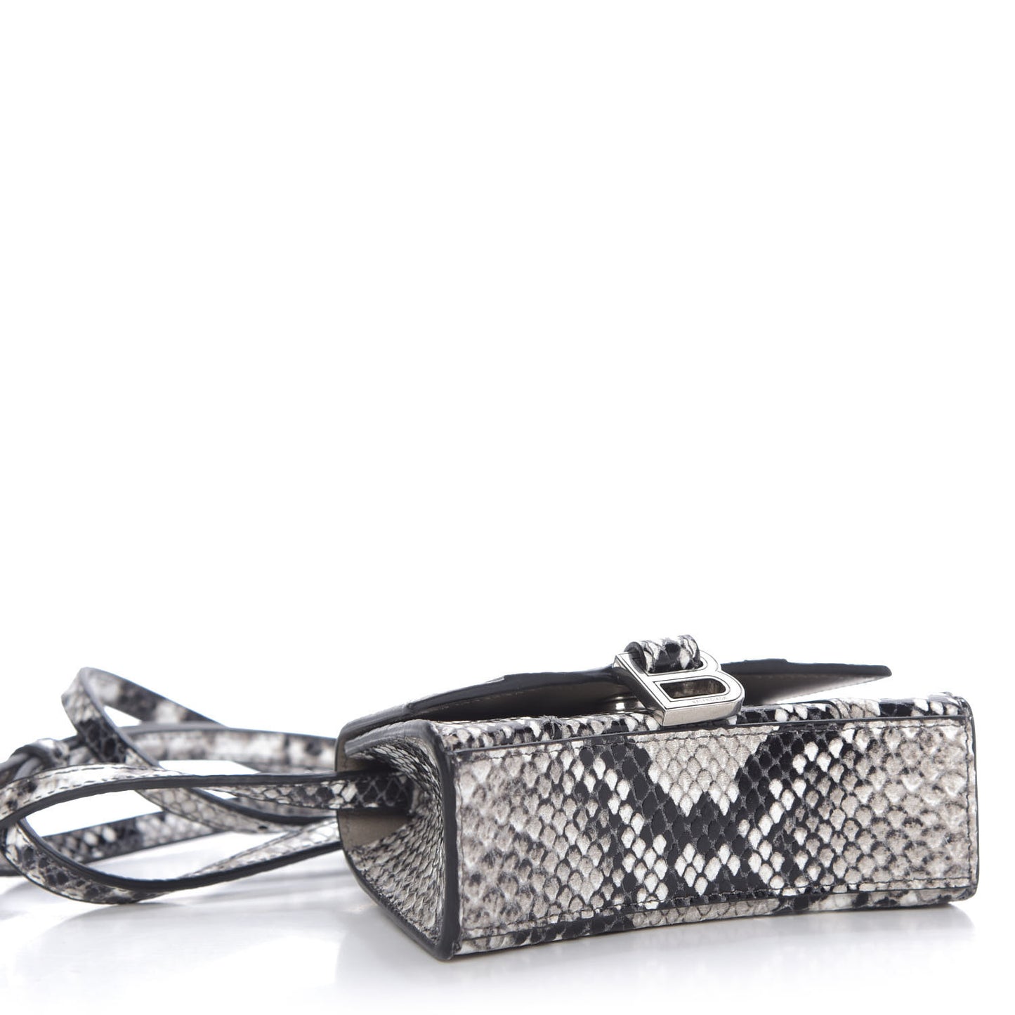 Shiny Calfskin Python Effect Hourglass Top Handle Bag Mini Black White