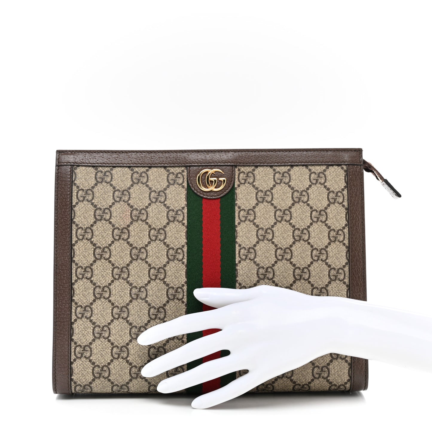 GG Supreme Monogram Web Ophidia Pouch Brown