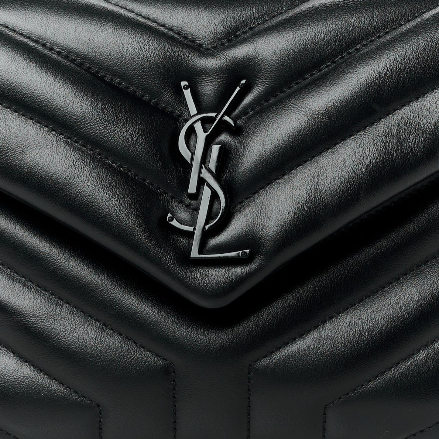 Calfskin Y Quilted Monogram Monochrome Small Loulou Chain Satchel Black