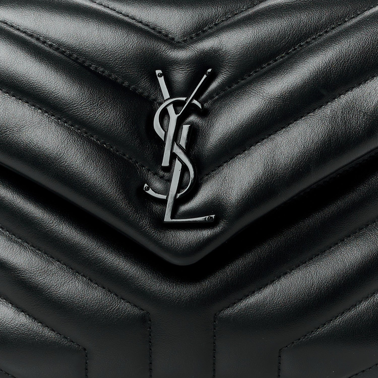 Saint Laurent Calfskin Y Quilted Monogram Monochrome Small Loulou Chain Satchel Black 9 of 14
