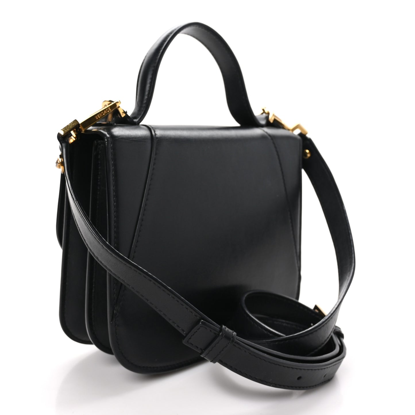 Vitello Barocco Virtus Small Top Handle Shoulder Bag Black