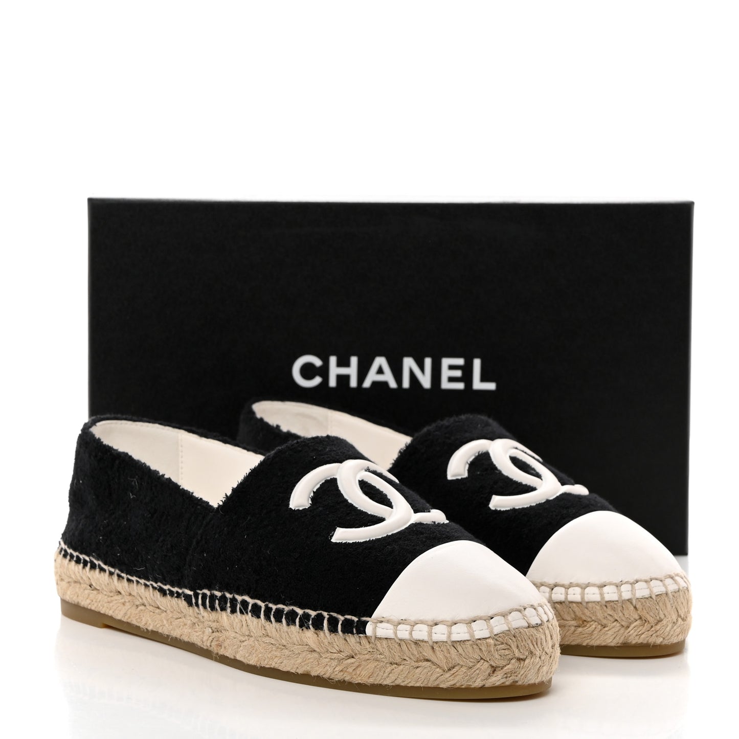 Cotton Lambskin CC Espadrilles 39 Black White