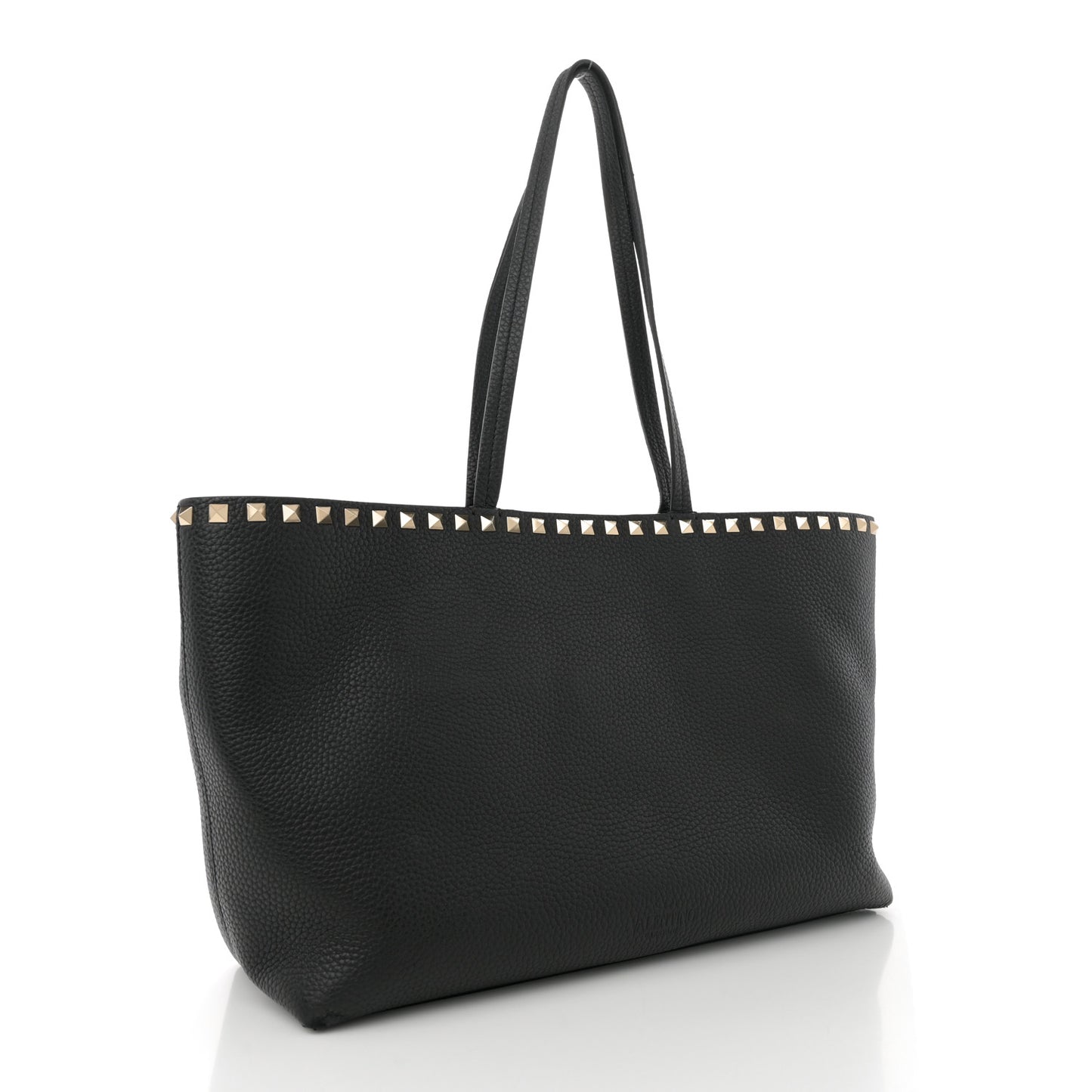 Grained Calfskin Rockstud Shoulder Tote Black