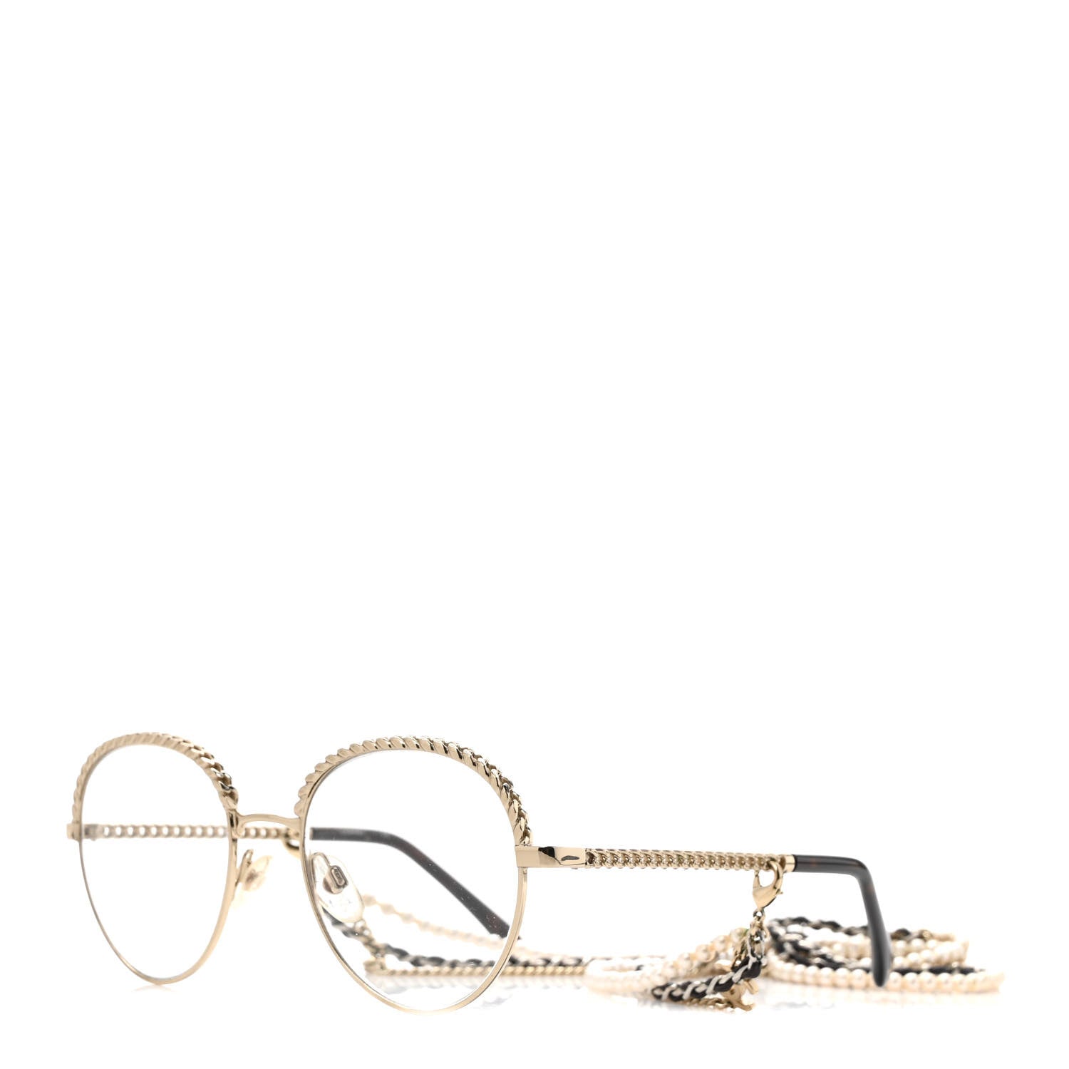 Chanel Metal Round Removable Pearl Chain Eyeglasses 2184 Gold