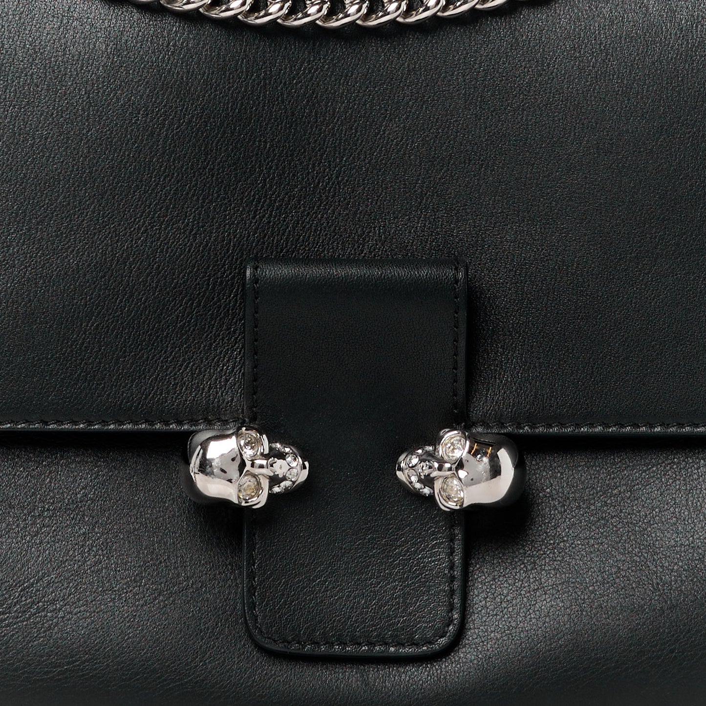 Calfskin Medium Twin Skull Chain Crossbody Black