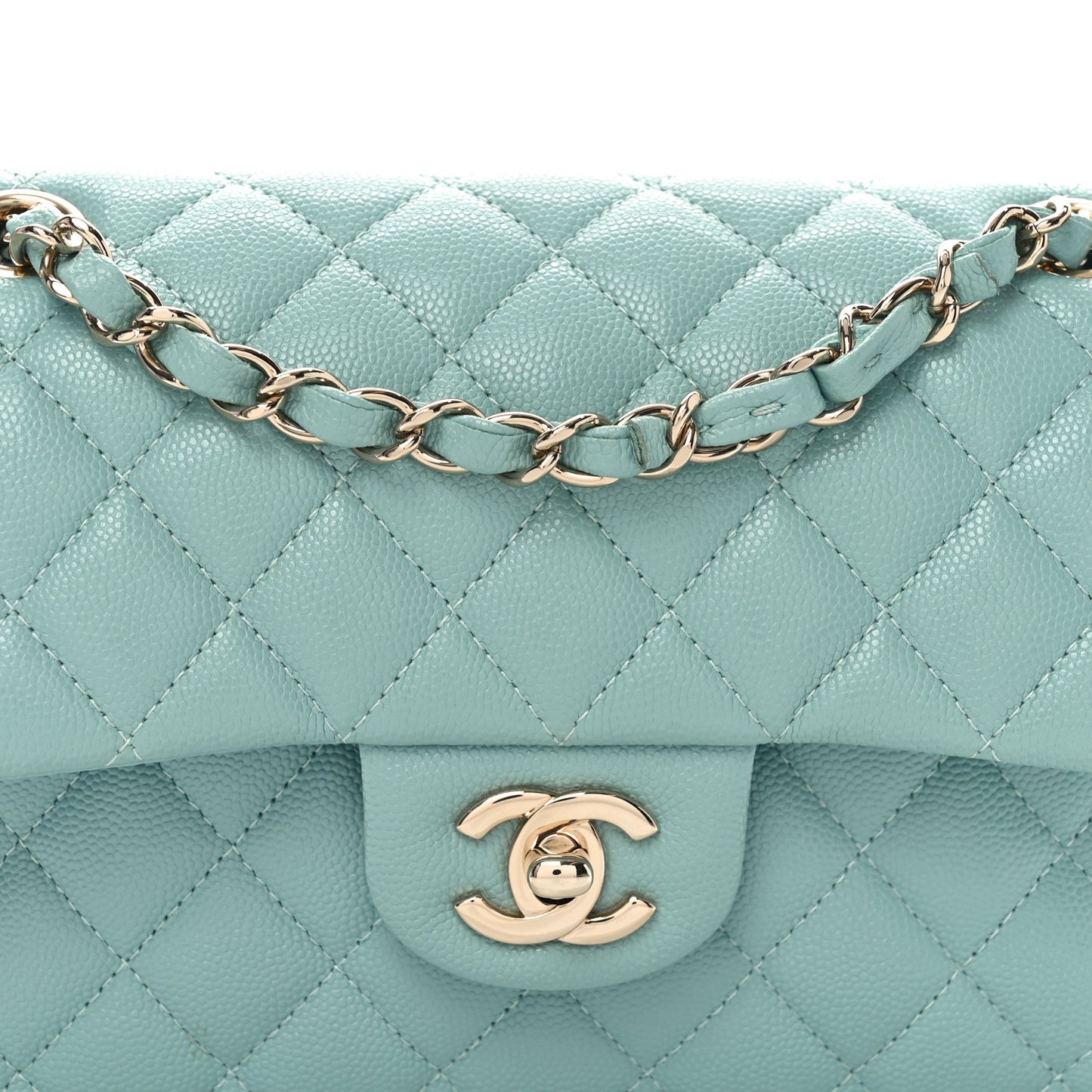 Caviar Quilted Small Double Flap Light Blue