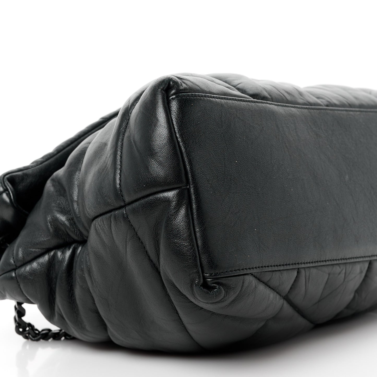 Lambskin Quilted Monogram Monochrome Medium Loulou Puffer Chain Satchel Black
