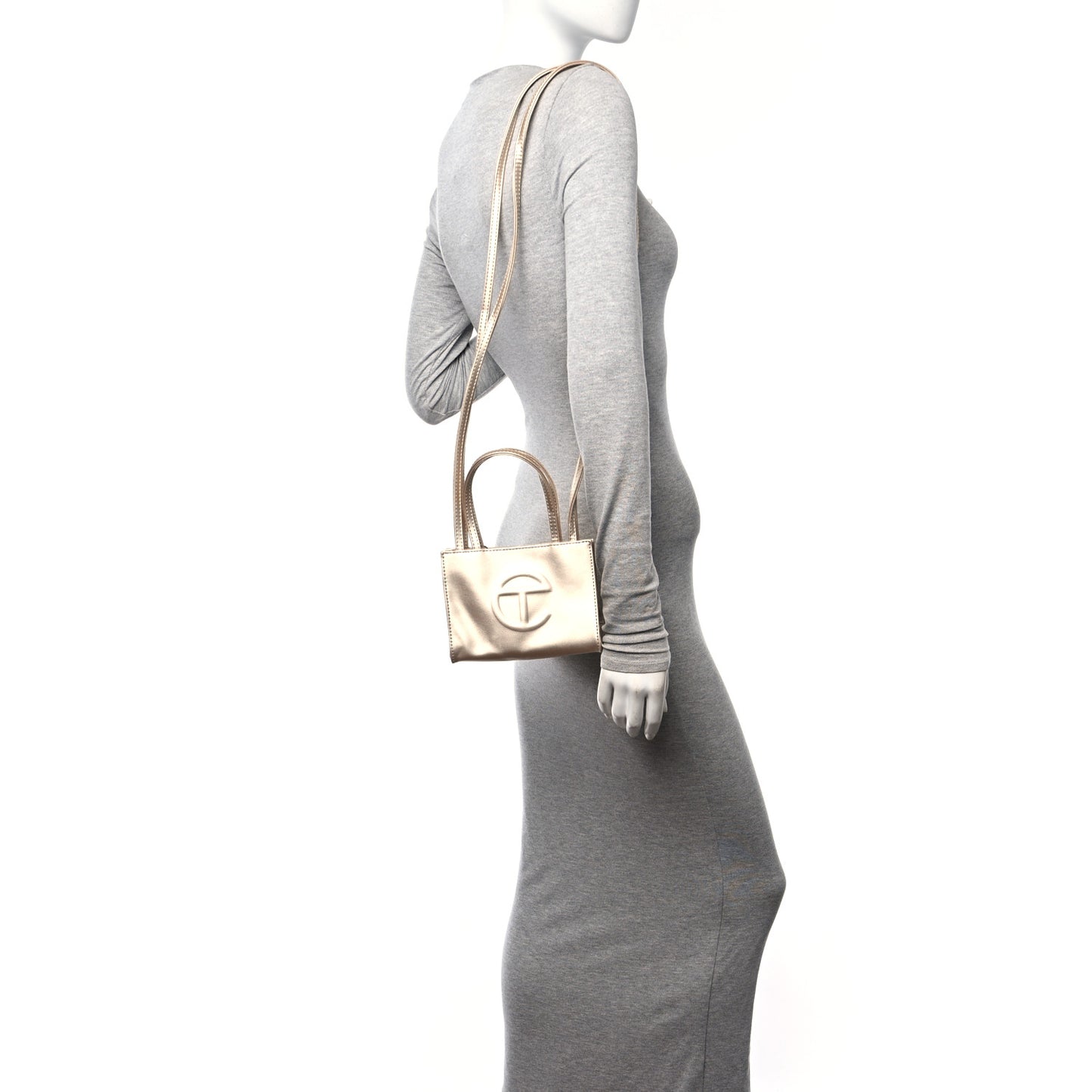 Metallic Vegan Leather Small Shopping Bag Gold