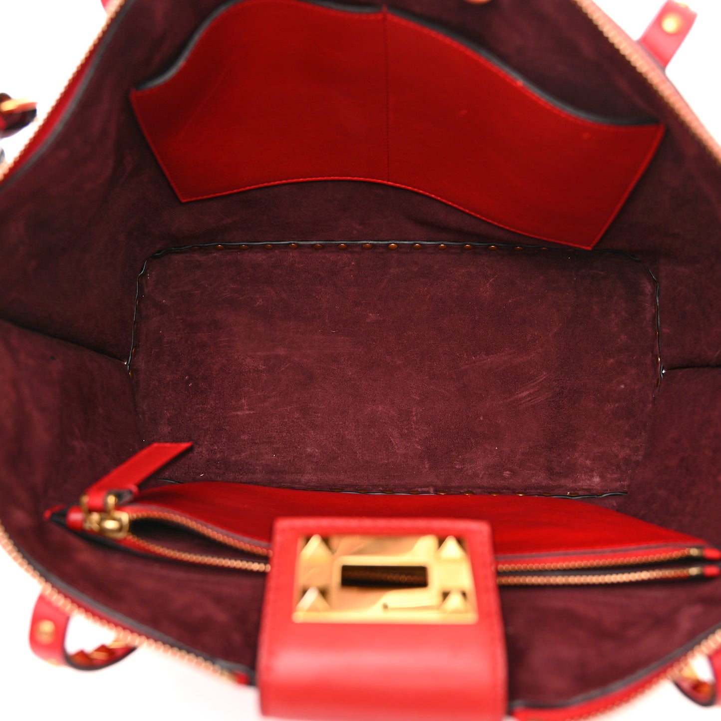 Grainy Calfskin Medium Rockstud Hype Tote Red