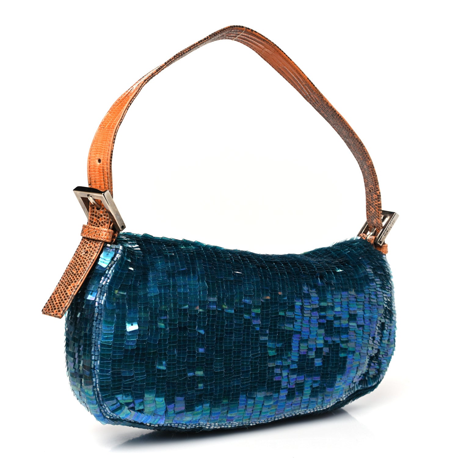 Fendi Sequin Beaded Lizard Baguette Verde Arancio 3 of 11