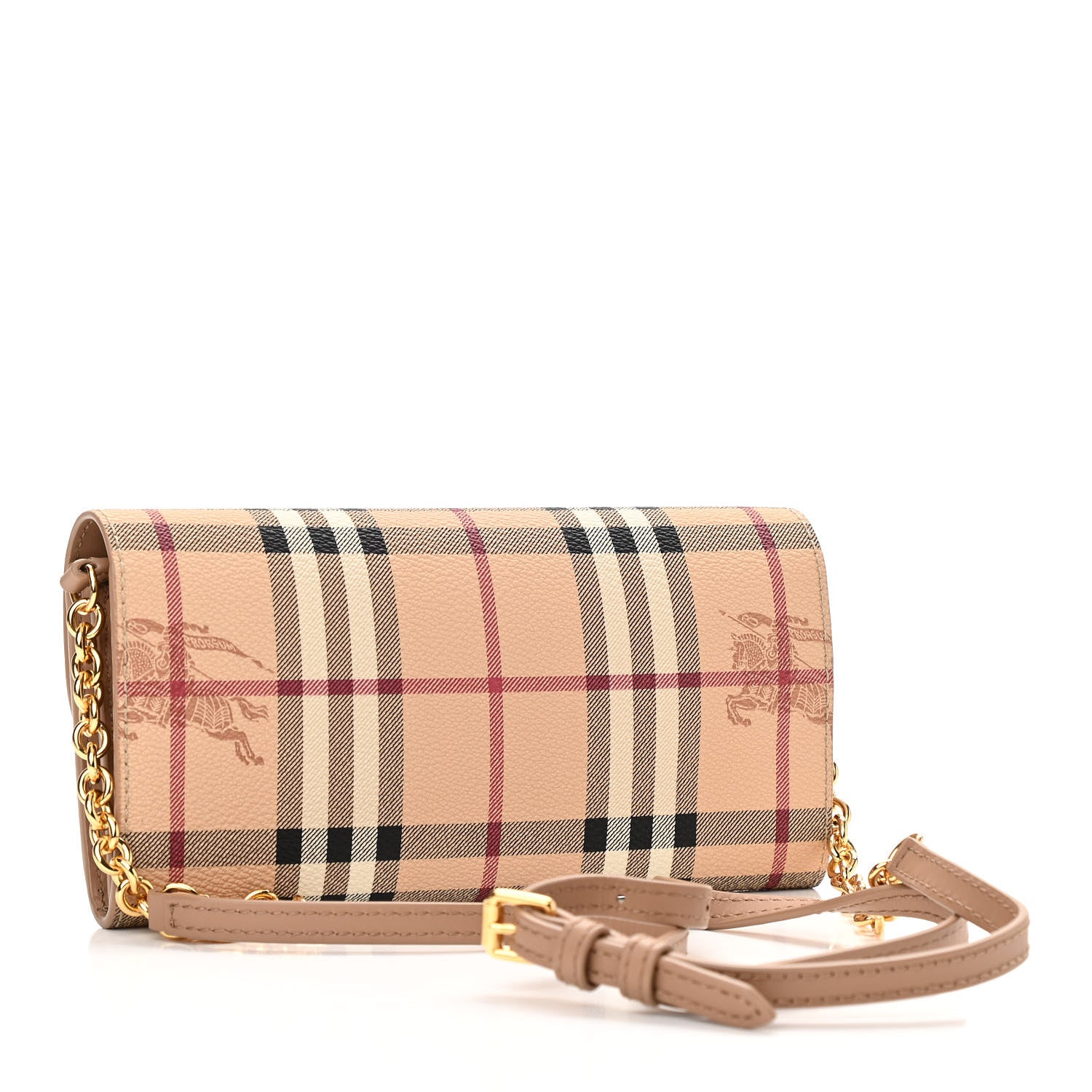 Burberry Haymarket Check Henley Wallet On Chain Mid Camel 3 of 10