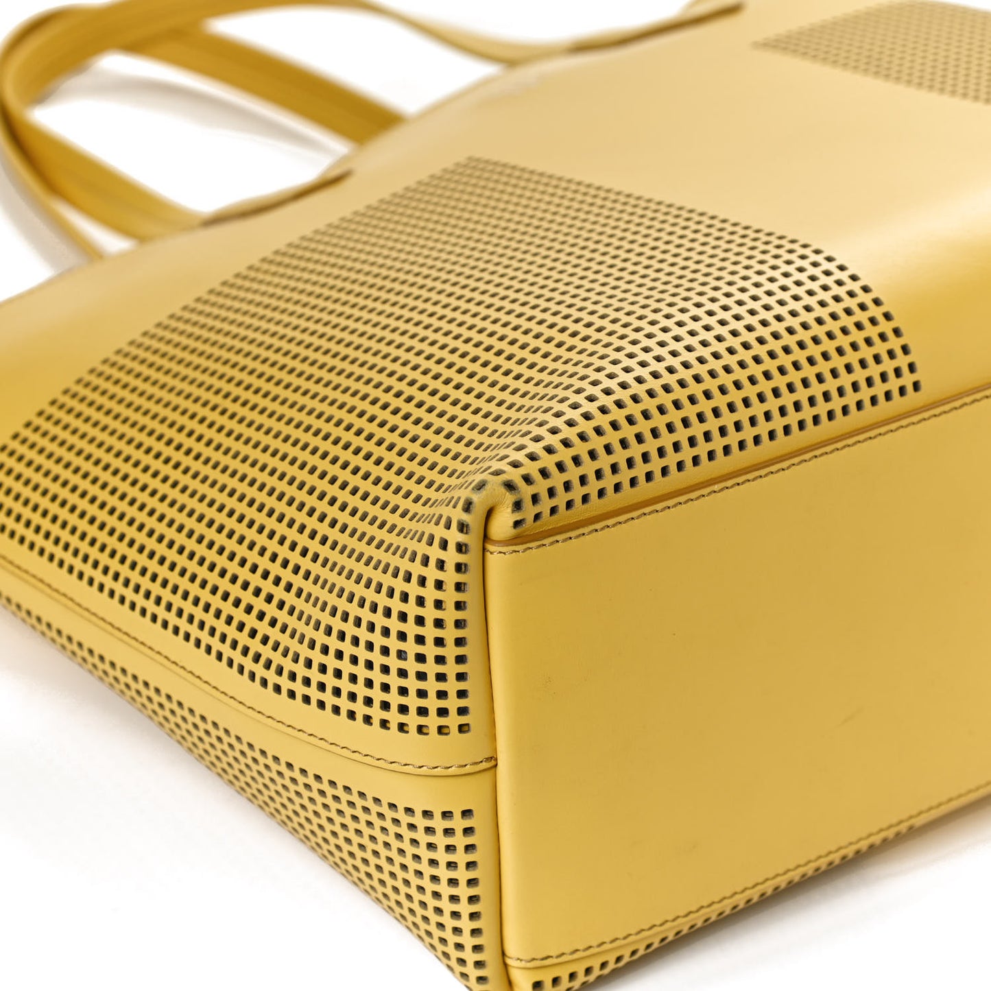 Calfskin Perforated Small East West Graphic T Tote Citron