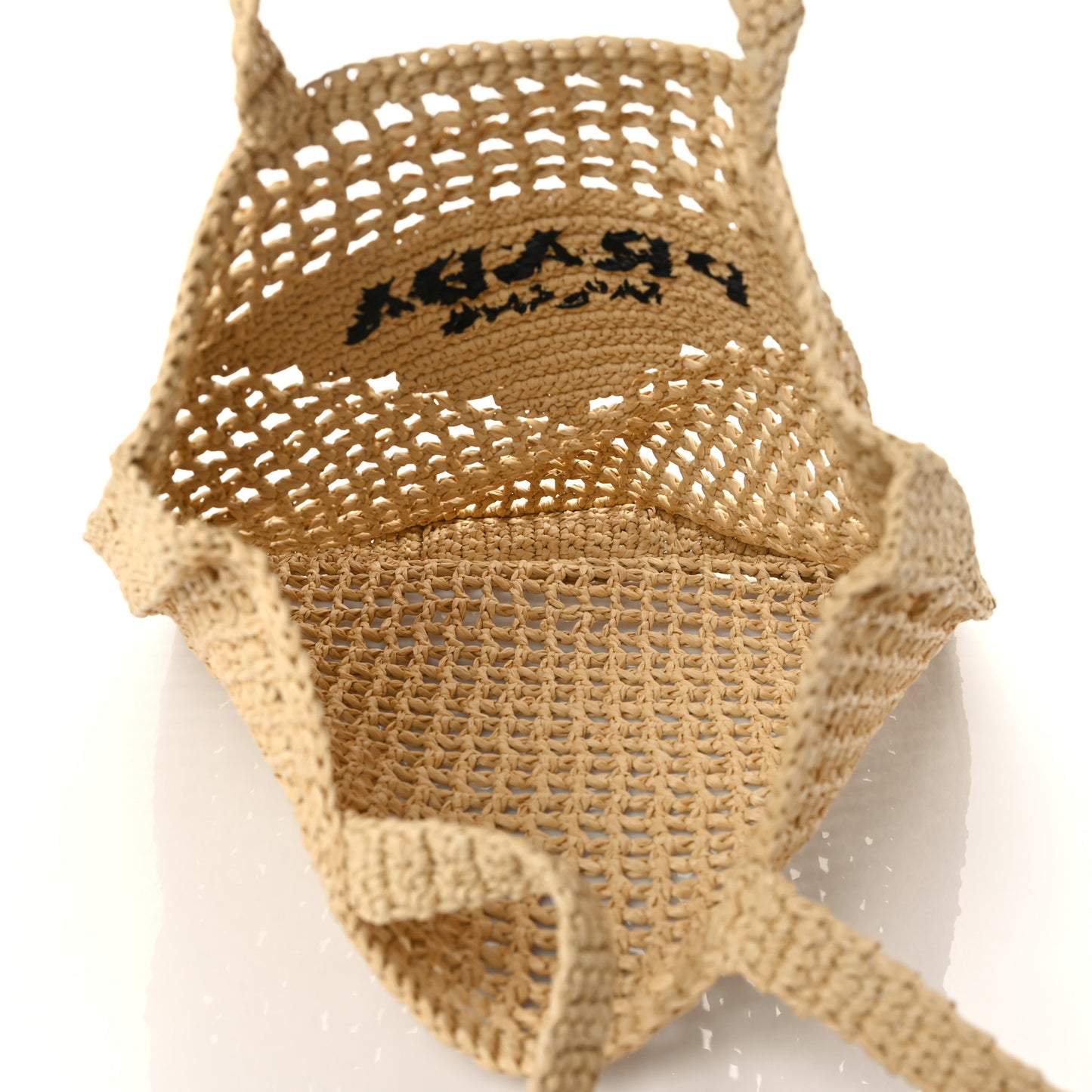 Yarn Raffia Effect Crochet Logo Embroidered Tote Bag Naturale