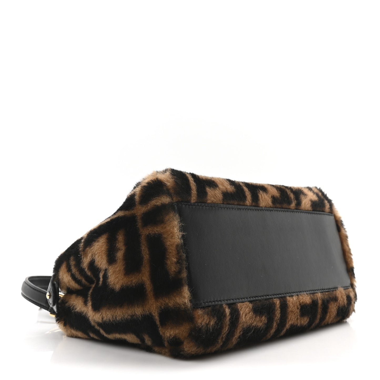 Shearling Nappa Macro FF 1974 Mini Peekaboo Iconic Satchel Tobacco Black