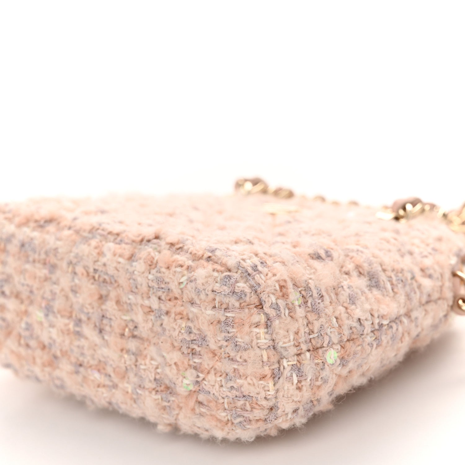 Chanel Cotton Wool Tweed Sequin Quilted Shiny Coco Clutch With Chain Light Pink Beige Ecru 10 of 10