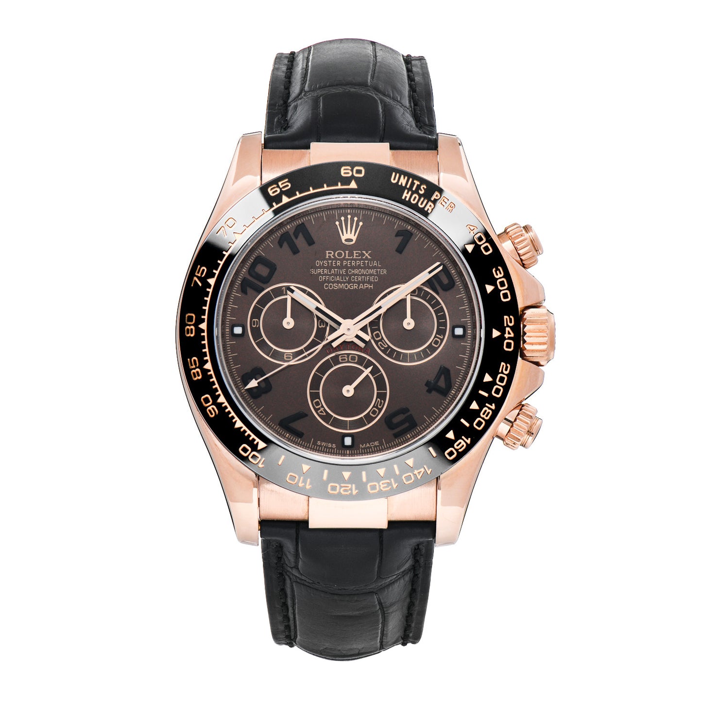 18K Everose Gold Alligator 40mm Daytona Oyster Perpetual Watch Chocolate 116515