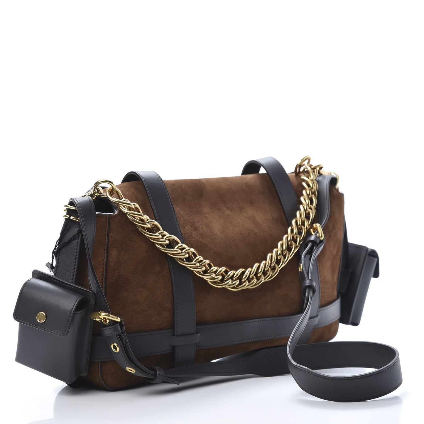 Suede Large Cage Baguette Marrone Ebano