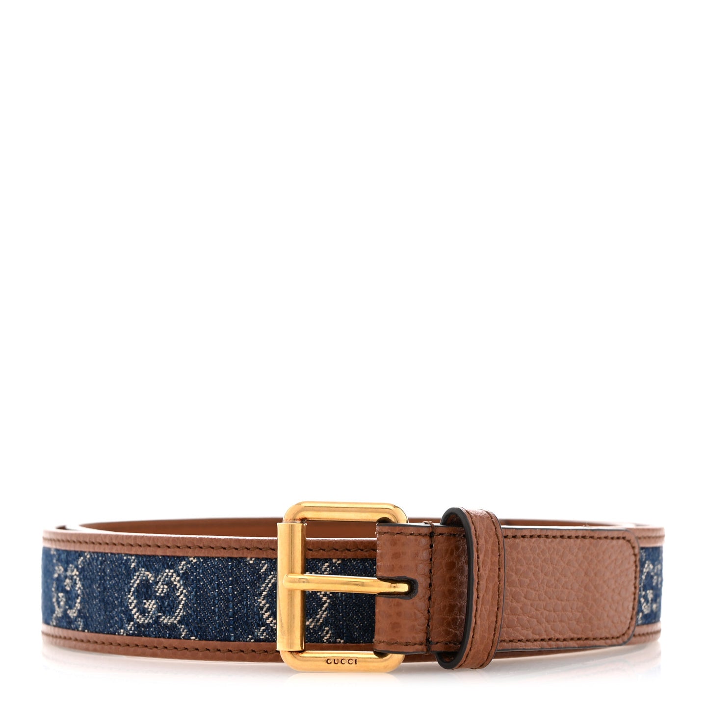 New Denim GG Monogram Dollar Calfskin Belt 80 32 Blue Tea Cuir Epilog