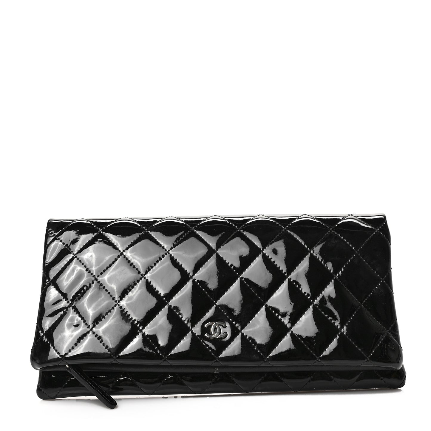 Patent Calfskin Quilted Beauty CC Clutch Black