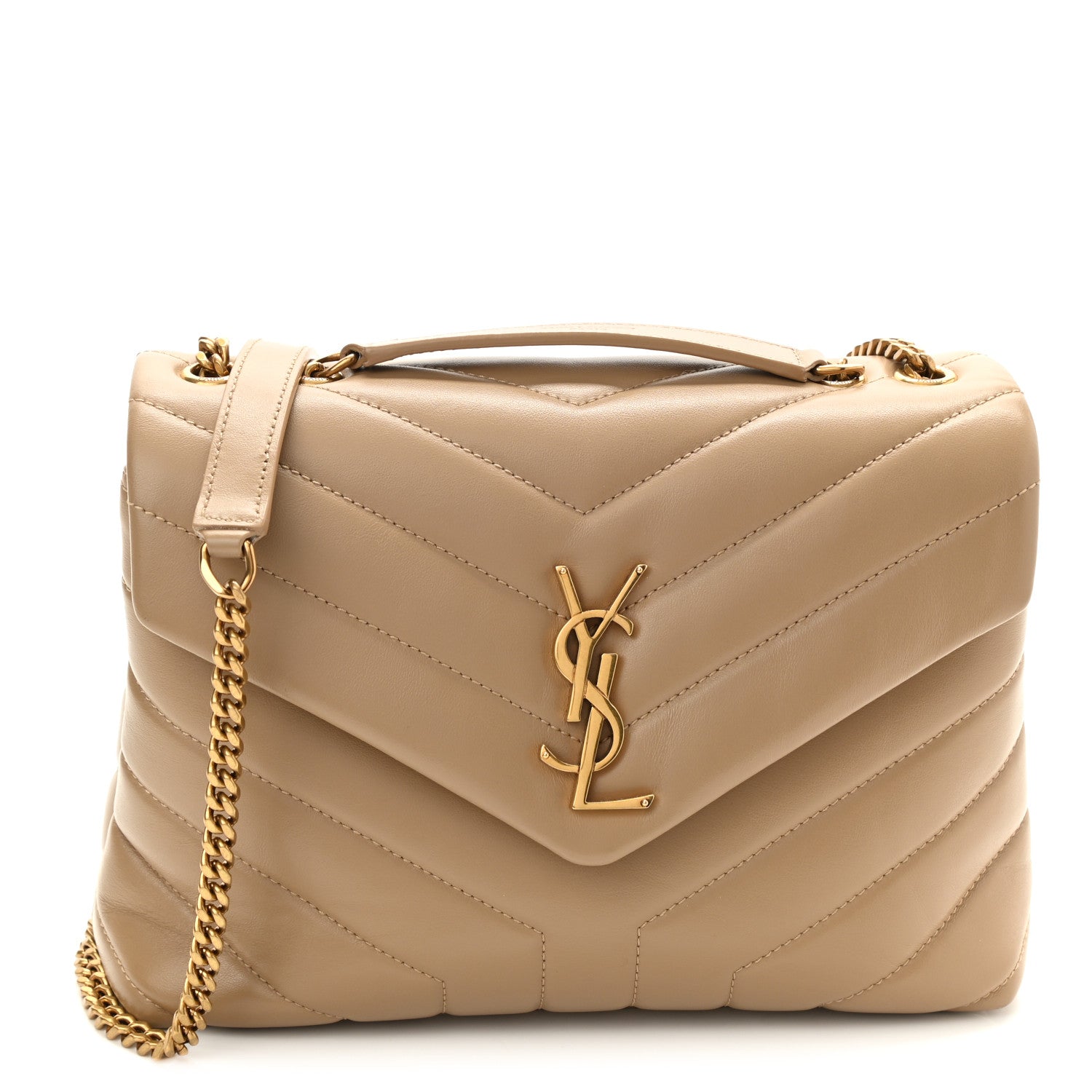 Saint Laurent Calfskin Y Quilted Monogram Small Loulou Chain Satchel Dark Beige 1 of 11