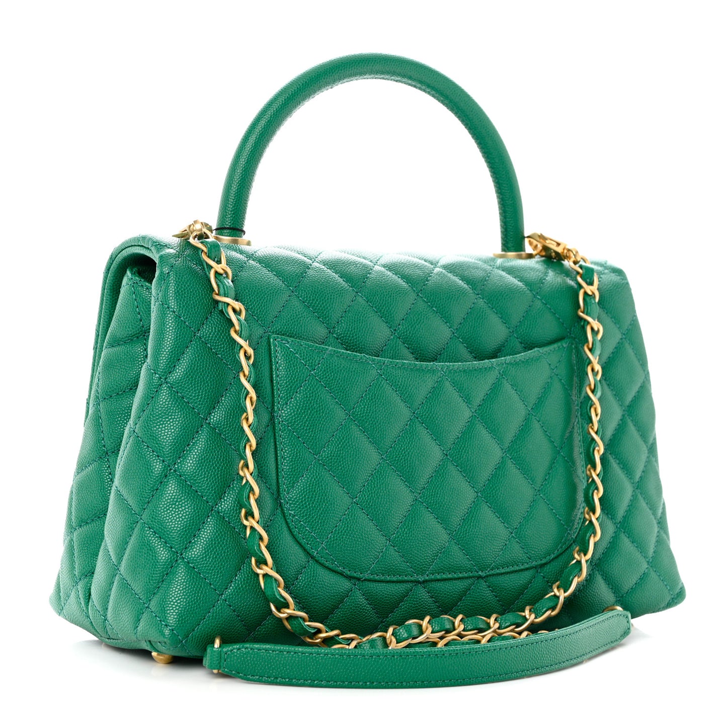 Caviar Quilted Small Coco Handle Flap Green