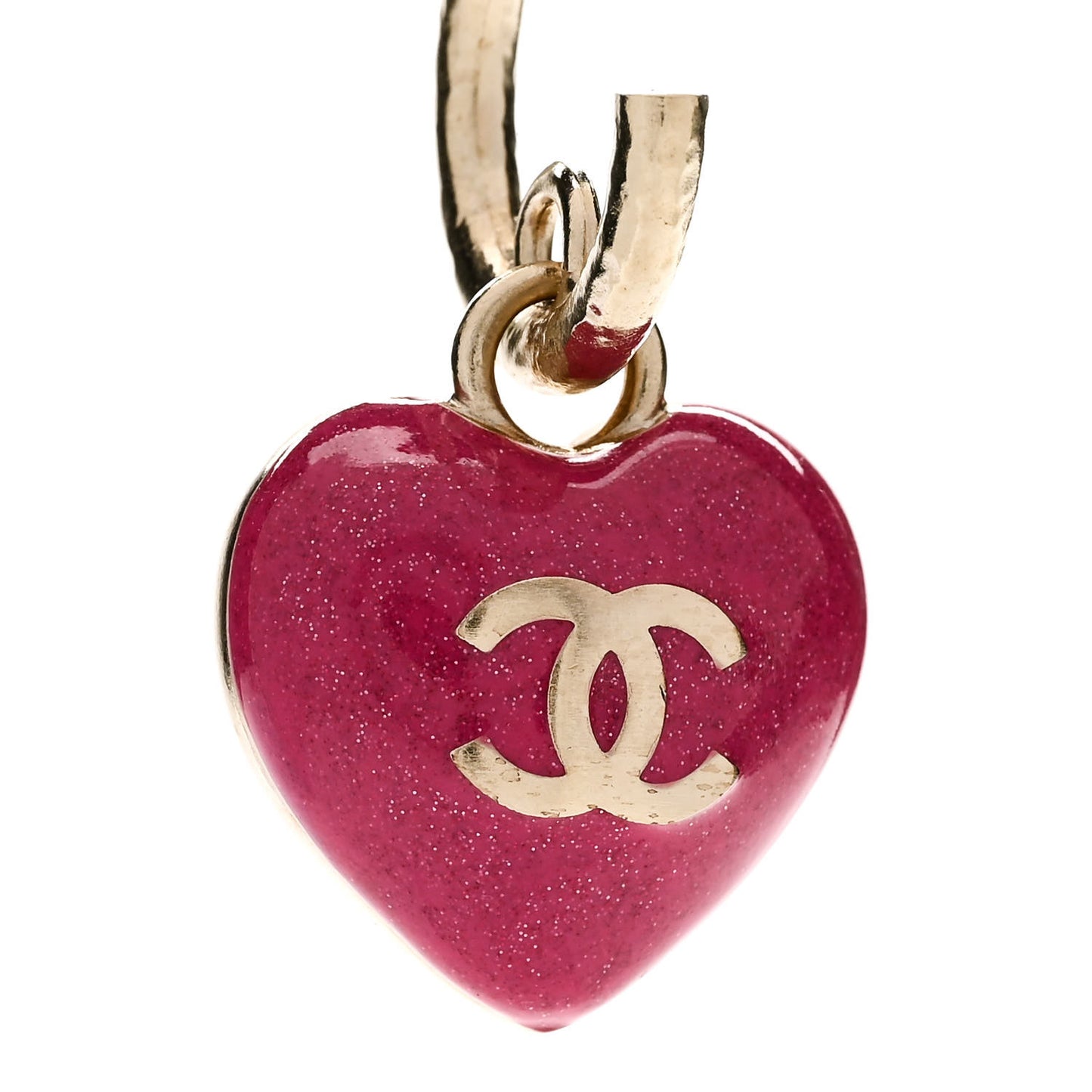 Crystal Resin CC Heart Drop Hoop Earrings Pink Gold