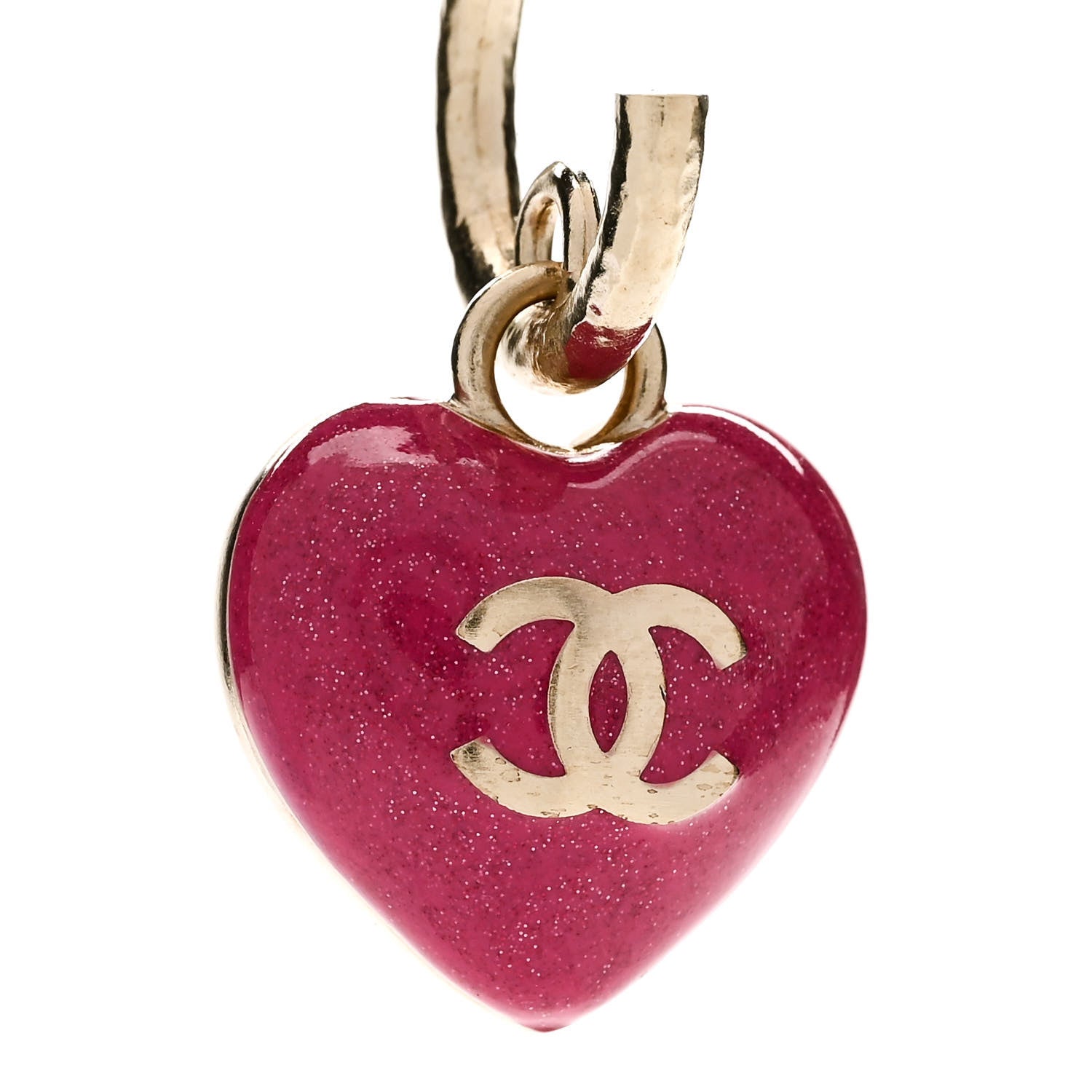Chanel Crystal Resin CC Heart Drop Hoop Earrings Pink Gold 4 of 6