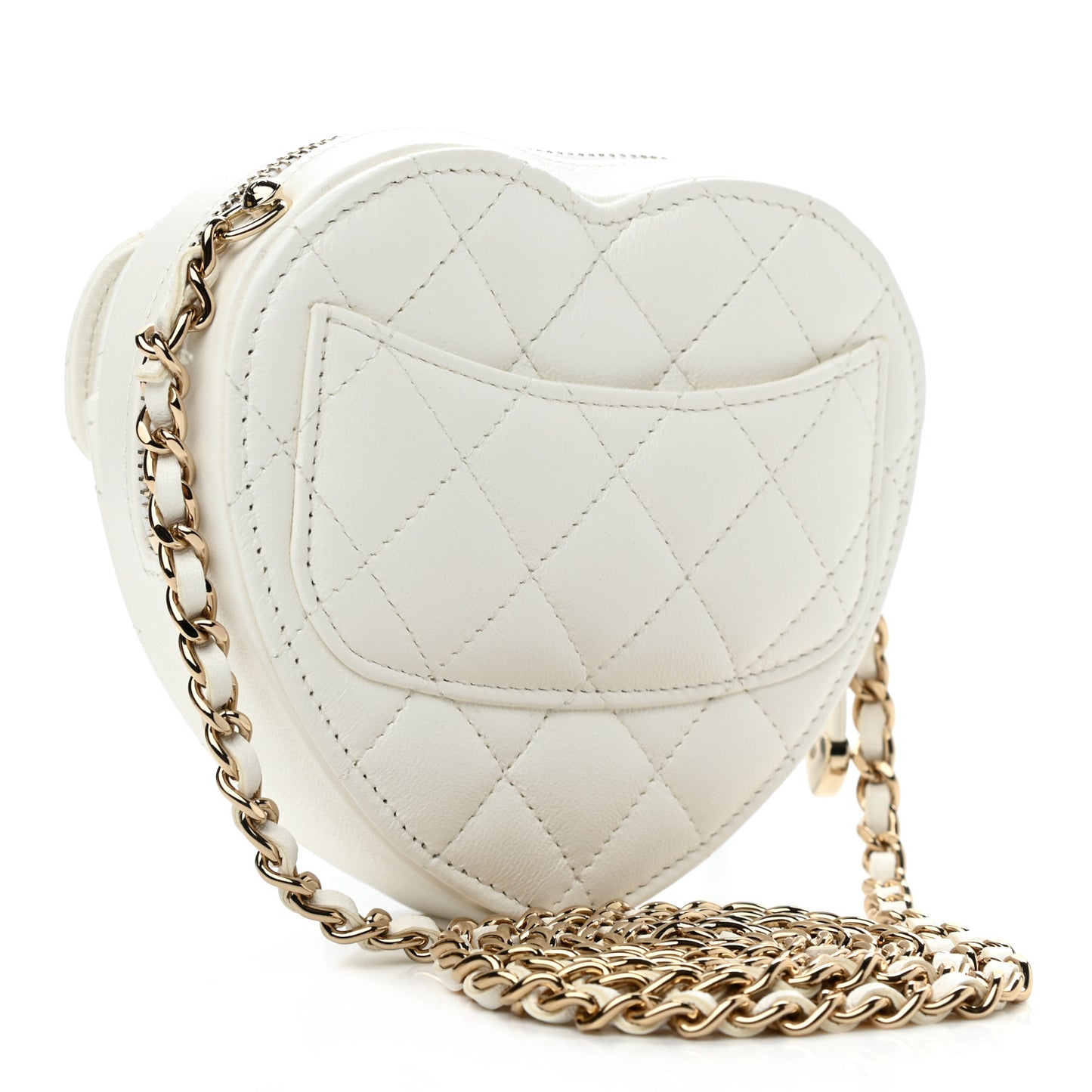 Lambskin Quilted CC In Love Heart Clutch With Chain White