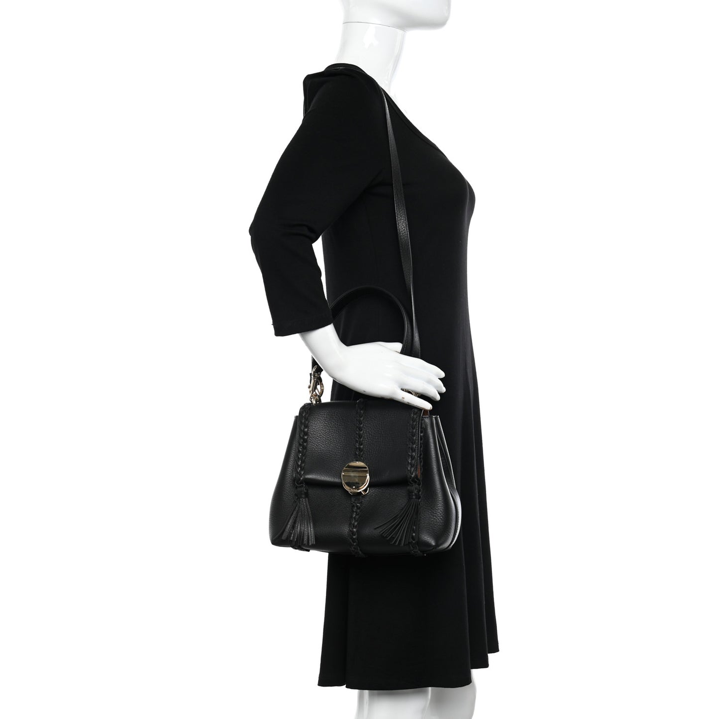 Grained Calfskin Small Penelope Soft Shoulder Bag Black