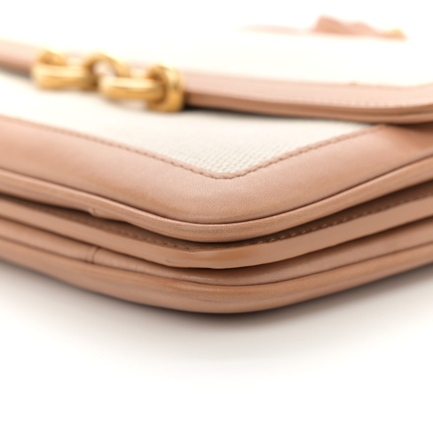 Smooth Calfskin Cotton Canvas Le Maillon Satchel Natural Beige