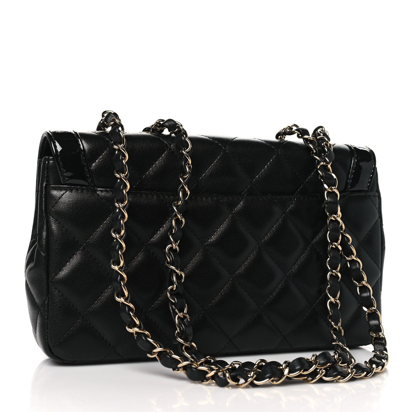 Lambskin Patent Calfskin Quilted Small Flap Bag Black