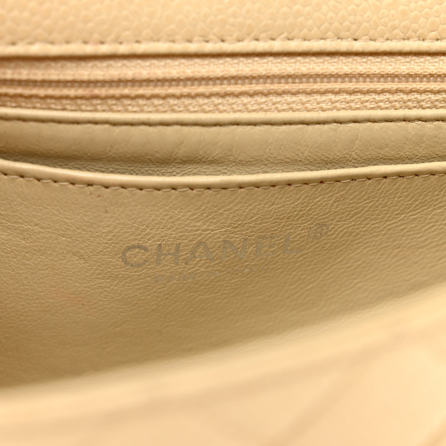 Caviar Quilted Mini Rectangular Flap Light Beige