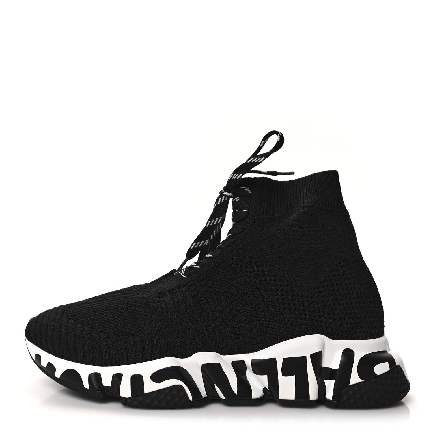 Balenciaga Knit Womens Speed Lace Up Graffiti Sneakers 38 Black White 1 of 8