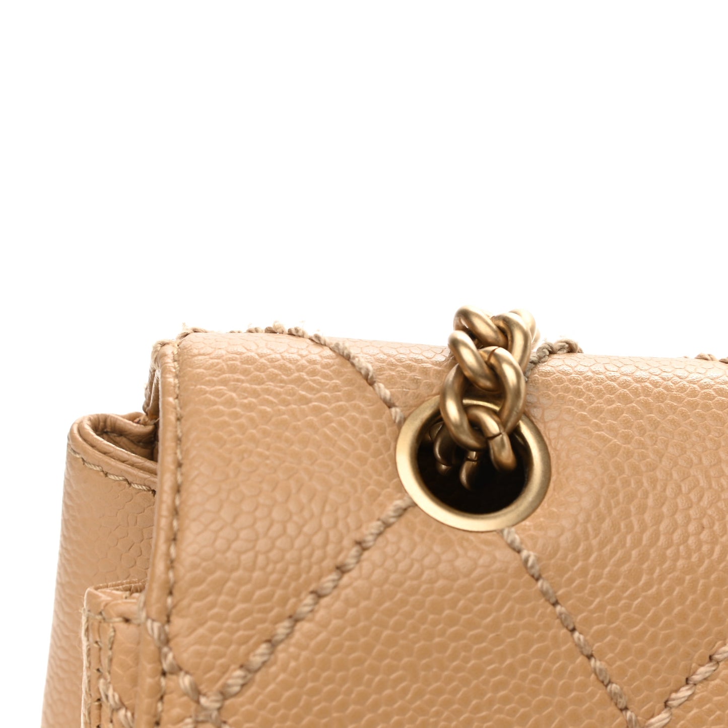 Caviar Quilted Wild Stitch Medium Single Flap Beige