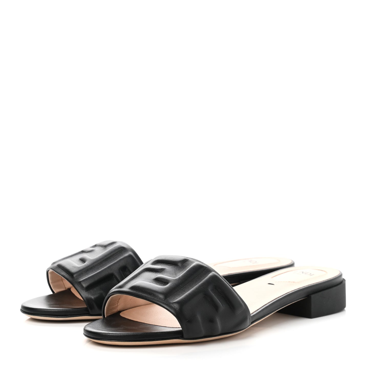 Nappa FF Embossed Flat Slide Sandals 37 Black