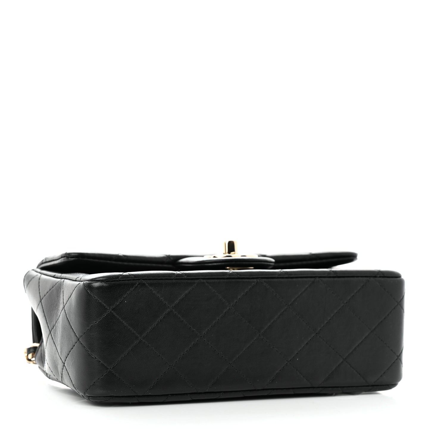 Lambskin Quilted Mini Lion Charm Top Handle Rectangular Flap Black