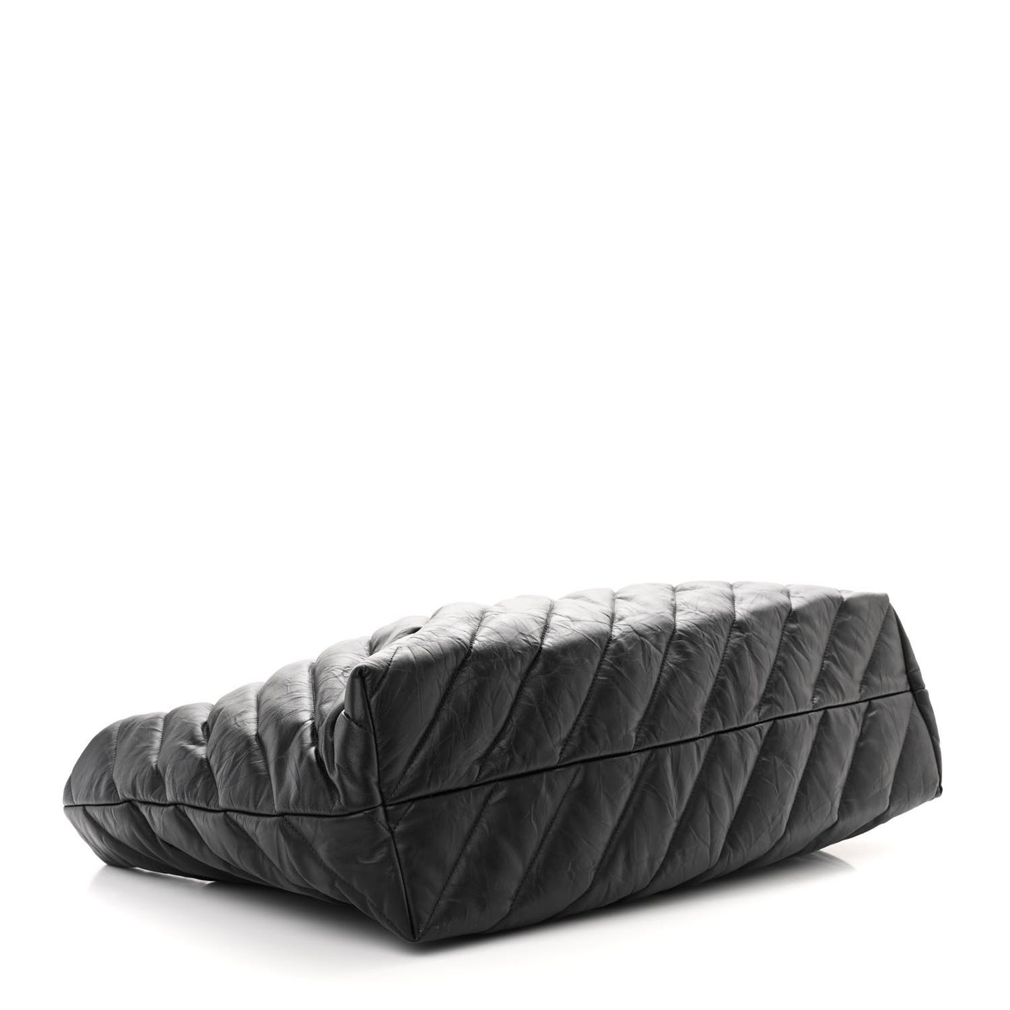 Crushed Calfskin Quilted Matte Black Hardware Large Crush Carry All Tote Bag Black