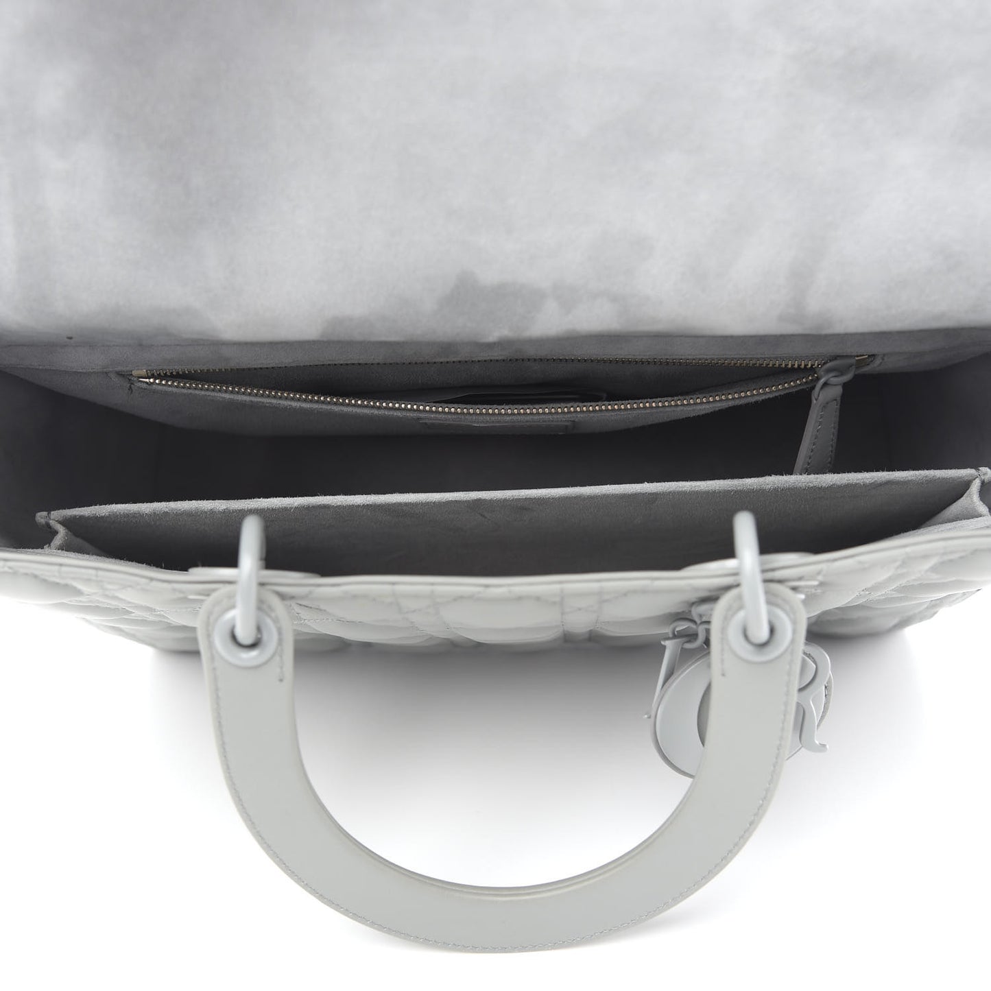 Ultra Matte Calfskin Cannage Large Lady Dior Grey Stone