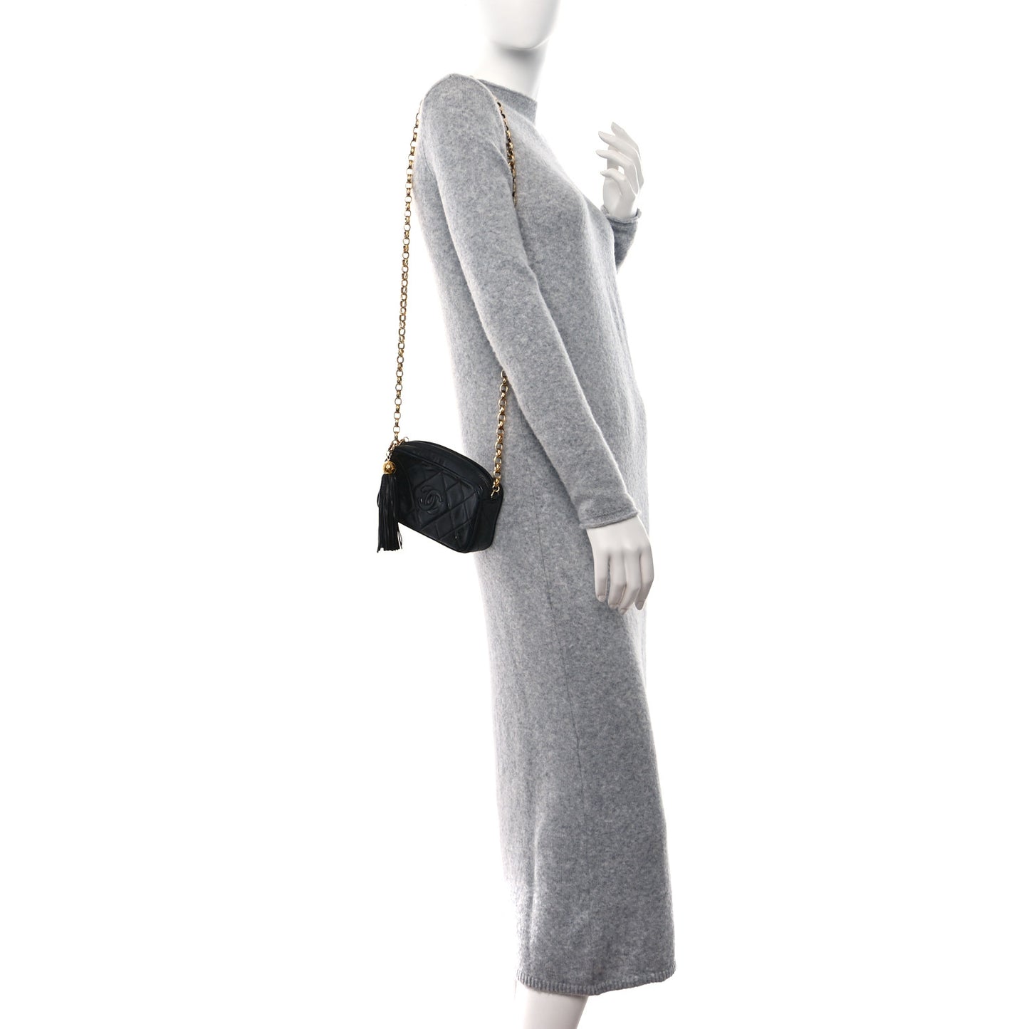 Lambskin Quilted Tassel Camera Case Black