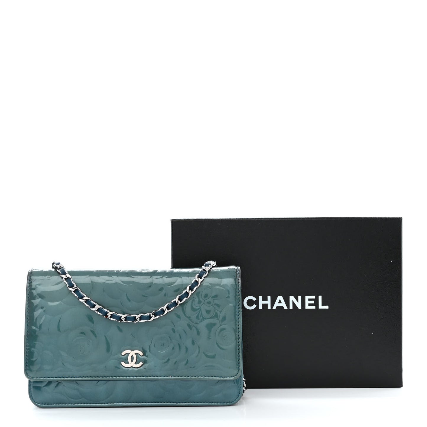 Patent Camellia Wallet on Chain WOC Royal Blue