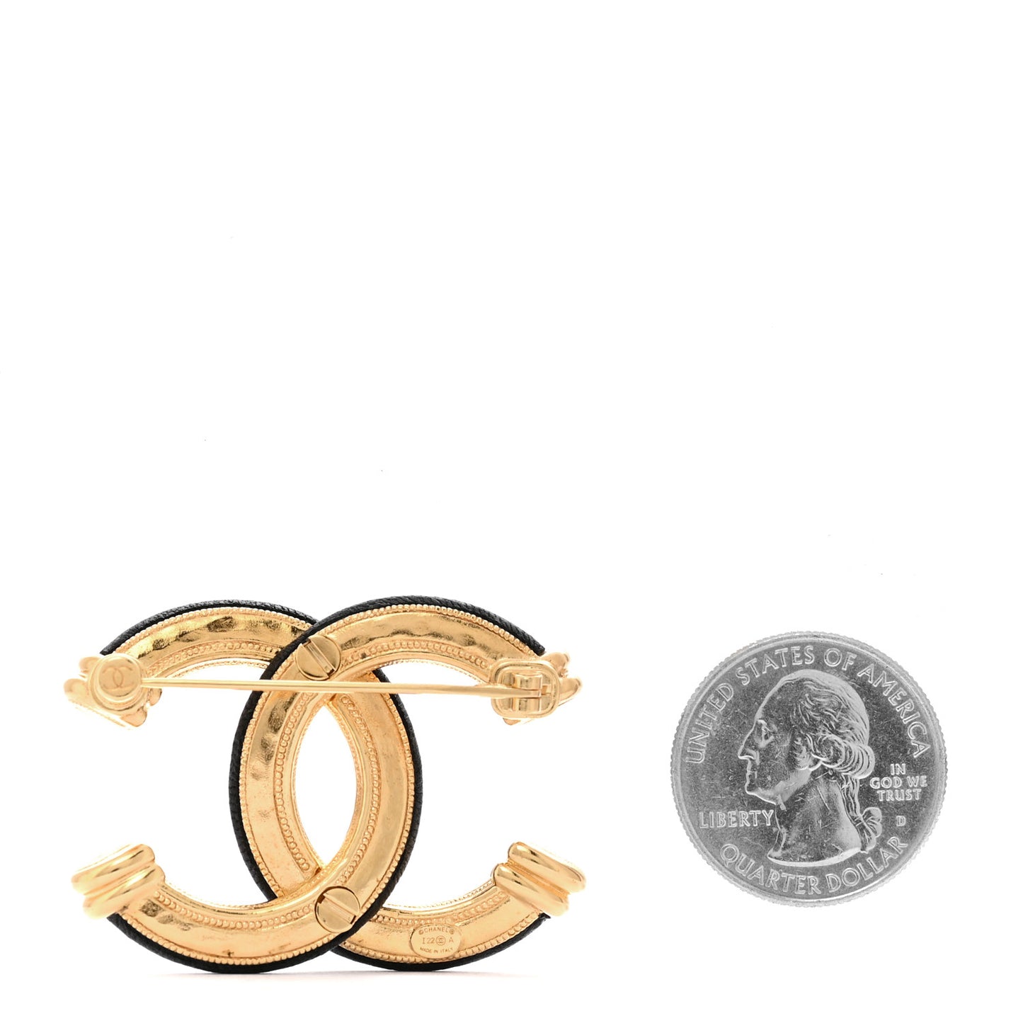 Metal Lambskin CC Brooch Black Gold