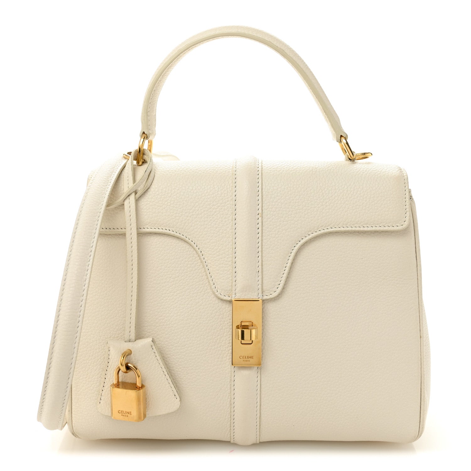 Celine Grained Calfskin Small 16 Top Handle Bag White 1778810