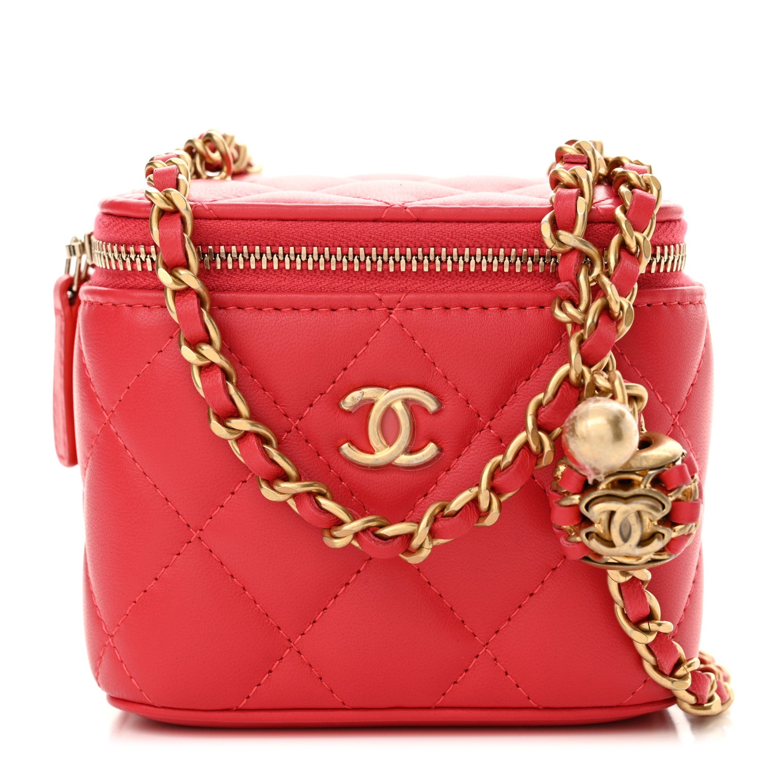 Chanel Lambskin Quilted Pearl Crush Mini Vanity Case With Chain